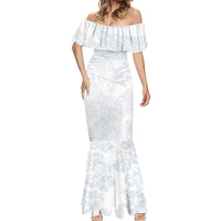Samoa White Sunday Mermaid Dress Hibiscus Special LT7 - Polynesian Pride