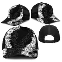 Hawaii Aloha Plumeria Lei Black Palaka Baseball Net Cap - Polynesian Pride