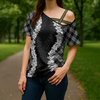 Hawaii Aloha Plumeria Lei Black Palaka Cross Shoulder Shirt - Polynesian Pride