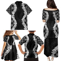 Hawaii Aloha Plumeria Lei Black Palaka Family Matching Puletasi and Hawaiian Shirt - Polynesian Pride