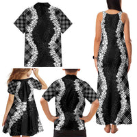 Hawaii Aloha Plumeria Lei Black Palaka Family Matching Tank Maxi Dress and Hawaiian Shirt LT7 - Polynesian Pride