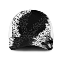 Hawaii Aloha Plumeria Lei Black Palaka Mesh Trucker Cap - Polynesian Pride