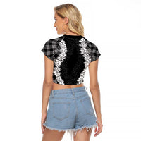 Hawaii Aloha Plumeria Lei Black Palaka Raglan Cropped T Shirt LT7 - Polynesian Pride