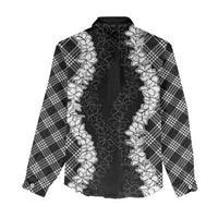 Hawaii Aloha Plumeria Lei Black Palaka Women Casual Shirt - Polynesian Pride