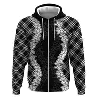 Hawaii Aloha Plumeria Lei Black Palaka Zip Hoodie - Polynesian Pride