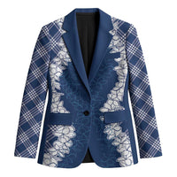 Hawaii Aloha Plumeria Lei Navy Palaka Blazer - Polynesian Pride