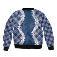 Hawaii Aloha Plumeria Lei Navy Palaka Bomber Jacket - Polynesian Pride