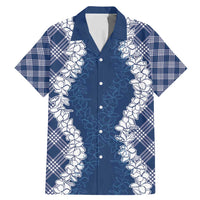 Hawaii Aloha Plumeria Lei Navy Palaka Family Matching Mermaid Dress and Hawaiian Shirt LT7 Dad's Shirt - Short Sleeve Navy Blue - Polynesian Pride