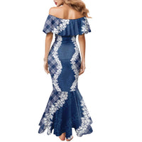 Hawaii Aloha Plumeria Lei Navy Palaka Family Matching Mermaid Dress and Hawaiian Shirt LT7 - Polynesian Pride