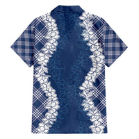 Hawaii Aloha Plumeria Lei Navy Palaka Family Matching Short Sleeve Bodycon Dress and Hawaiian Shirt LT7 - Polynesian Pride