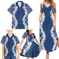 Hawaii Aloha Plumeria Lei Navy Palaka Family Matching Summer Maxi Dress and Hawaiian Shirt LT7 - Polynesian Pride