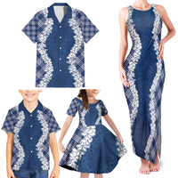 Hawaii Aloha Plumeria Lei Navy Palaka Family Matching Tank Maxi Dress and Hawaiian Shirt LT7 - Polynesian Pride