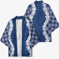 Hawaii Aloha Plumeria Lei Navy Palaka Kimono - Polynesian Pride