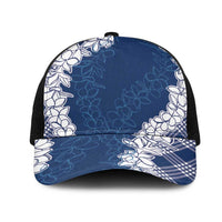 Hawaii Aloha Plumeria Lei Navy Palaka Mesh Trucker Cap - Polynesian Pride