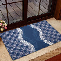 Hawaii Aloha Plumeria Lei Navy Palaka Rubber Doormat - Polynesian Pride