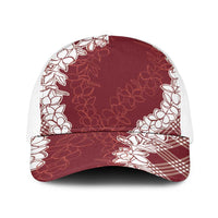 Hawaii Aloha Plumeria Lei Scarlet Palaka Baseball Net Cap - Polynesian Pride