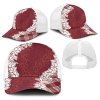 Hawaii Aloha Plumeria Lei Scarlet Palaka Baseball Net Cap - Polynesian Pride