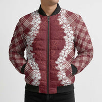 Hawaii Aloha Plumeria Lei Scarlet Palaka Bomber Puffer Jacket - Polynesian Pride