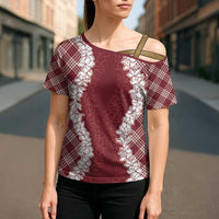 Hawaii Aloha Plumeria Lei Scarlet Palaka Cross Shoulder Shirt - Polynesian Pride