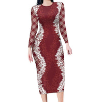 Hawaii Aloha Plumeria Lei Scarlet Palaka Family Matching Long Sleeve Bodycon Dress and Hawaiian Shirt LT7 Mom's Dress Scarlet - Polynesian Pride