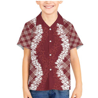 Hawaii Aloha Plumeria Lei Scarlet Palaka Family Matching Mermaid Dress and Hawaiian Shirt LT7 Son's Shirt Scarlet - Polynesian Pride