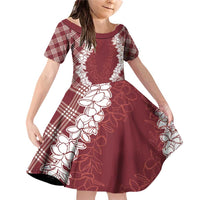 Hawaii Aloha Plumeria Lei Scarlet Palaka Family Matching Off Shoulder Short Dress and Hawaiian Shirt LT7 Daughter's Dress Scarlet - Polynesian Pride