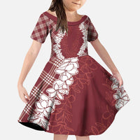 Hawaii Aloha Plumeria Lei Scarlet Palaka Family Matching Puletasi and Hawaiian Shirt LT7 Daughter's Dress Scarlet - Polynesian Pride