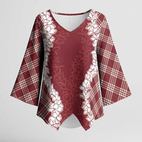 Hawaii Aloha Plumeria Lei Scarlet Palaka Kimono Sleeve Blouse - Polynesian Pride