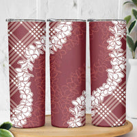 Hawaii Aloha Plumeria Lei Scarlet Palaka Skinny Tumbler - Polynesian Pride