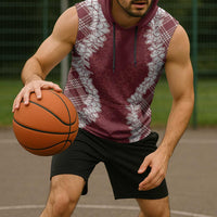 Hawaii Aloha Plumeria Lei Scarlet Palaka Sleeveless Hoodie - Polynesian Pride