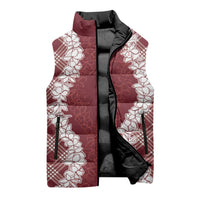 Hawaii Aloha Plumeria Lei Scarlet Palaka Sleeveless Puffer Jacket - Polynesian Pride