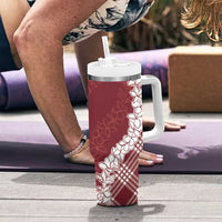 Hawaii Aloha Plumeria Lei Scarlet Palaka Tumbler With Handle - Polynesian Pride