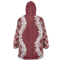 Hawaii Aloha Plumeria Lei Scarlet Palaka Wearable Blanket Hoodie - Polynesian Pride