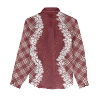 Hawaii Aloha Plumeria Lei Scarlet Palaka Women Casual Shirt - Polynesian Pride