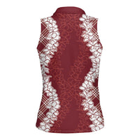 Hawaii Aloha Plumeria Lei Scarlet Palaka Women Sleeveless Polo Shirt - Polynesian Pride