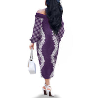 Hawaii Aloha Plumeria Lei Violet Palaka Family Matching Off The Shoulder Long Sleeve Dress and Hawaiian Shirt LT7 - Polynesian Pride