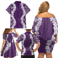 Hawaii Aloha Plumeria Lei Violet Palaka Family Matching Off Shoulder Short Dress and Hawaiian Shirt LT7 - Polynesian Pride