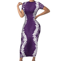 Hawaii Aloha Plumeria Lei Violet Palaka Family Matching Short Sleeve Bodycon Dress and Hawaiian Shirt LT7 Mom's Dress Violet - Polynesian Pride