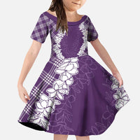 Hawaii Aloha Plumeria Lei Violet Palaka Family Matching Summer Maxi Dress and Hawaiian Shirt LT7 Daughter's Dress Violet - Polynesian Pride