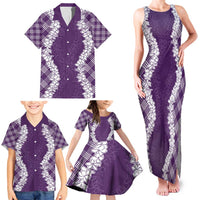 Hawaii Aloha Plumeria Lei Violet Palaka Family Matching Tank Maxi Dress and Hawaiian Shirt LT7 - Polynesian Pride