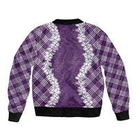 Hawaii Aloha Plumeria Lei Violet Palaka Sleeve Zip Bomber Jacket - Polynesian Pride
