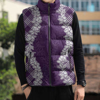 Hawaii Aloha Plumeria Lei Violet Palaka Sleeveless Puffer Jacket - Polynesian Pride