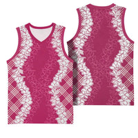 Hawaii Aloha Plumeria Lei Fuschia Palaka Basketball Jersey - Polynesian Pride