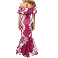 Hawaii Aloha Plumeria Lei Fuschia Palaka Family Matching Mermaid Dress and Hawaiian Shirt LT7 - Polynesian Pride