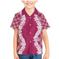 Hawaii Aloha Plumeria Lei Fuschia Palaka Family Matching Mermaid Dress and Hawaiian Shirt LT7 Son's Shirt Fuschia - Polynesian Pride