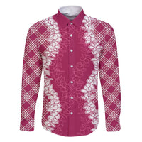 Hawaii Aloha Plumeria Lei Fuschia Palaka Family Matching Short Sleeve Bodycon Dress and Hawaiian Shirt LT7 Dad's Shirt - Long Sleeve Fuschia - Polynesian Pride