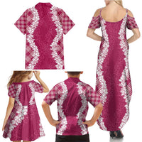 Hawaii Aloha Plumeria Lei Fuschia Palaka Family Matching Summer Maxi Dress and Hawaiian Shirt LT7 - Polynesian Pride
