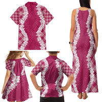 Hawaii Aloha Plumeria Lei Fuschia Palaka Family Matching Tank Maxi Dress and Hawaiian Shirt LT7 - Polynesian Pride