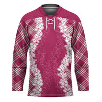 Hawaii Aloha Plumeria Lei Fuschia Palaka Hockey Jersey - Polynesian Pride