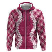 Hawaii Aloha Plumeria Lei Fuschia Palaka Hoodie - Polynesian Pride